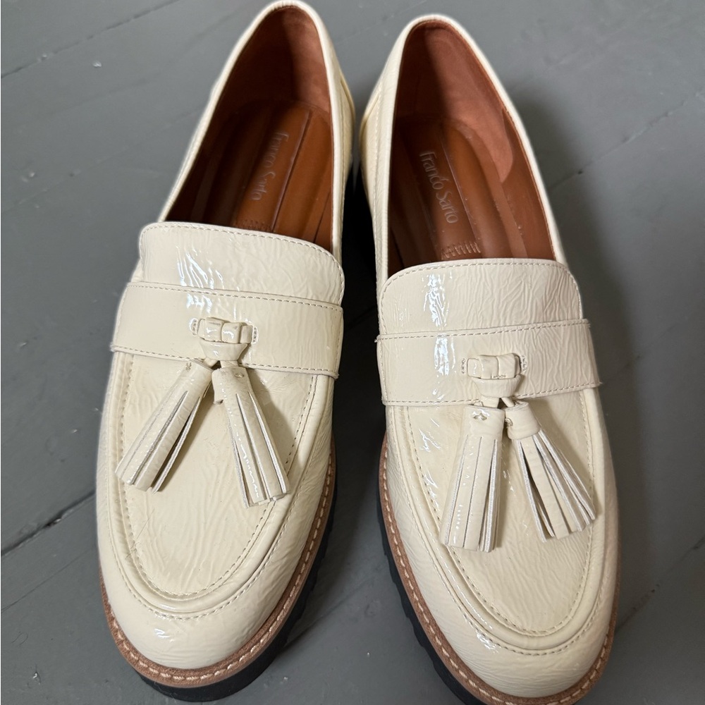 Franco Sarto Cream Tassel Loafers